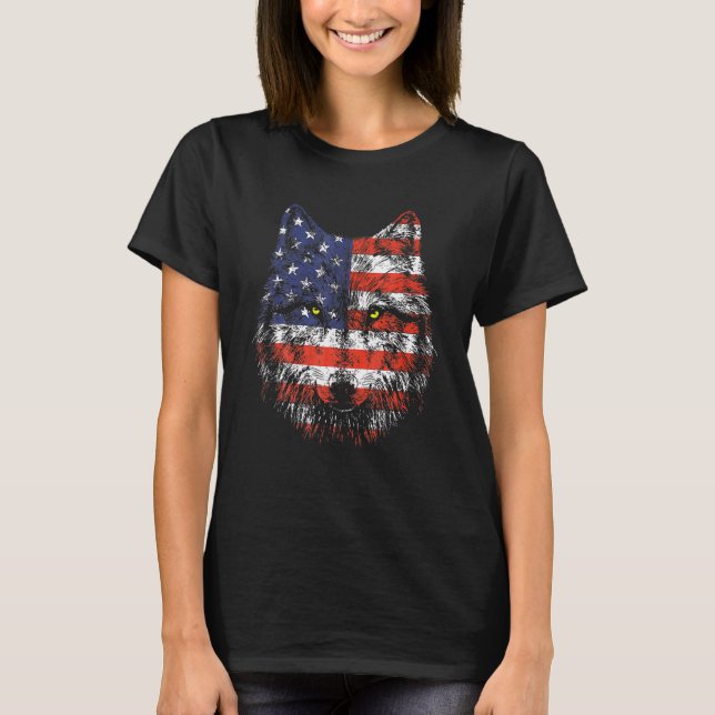 Camiseta Wolf American Flag Usa 4 De Julho Men Wolf (Frente)