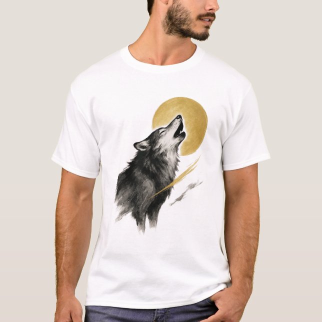 Camiseta 【Wolf and Moon Japanese Ink Art T-Shirt】 (Frente)