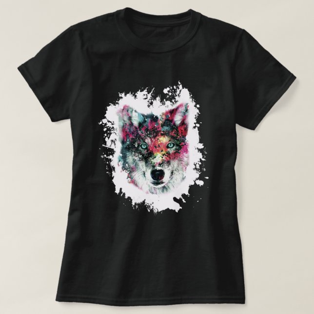 Camiseta Wolf Art Colorida (Frente do Design)
