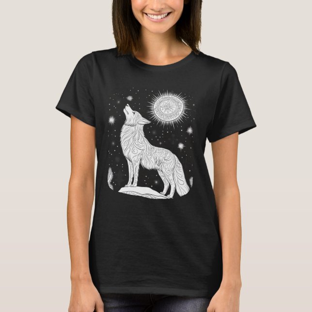 Camiseta Wolf bei Nacht unter magischem Sternenhimmel (Frente)