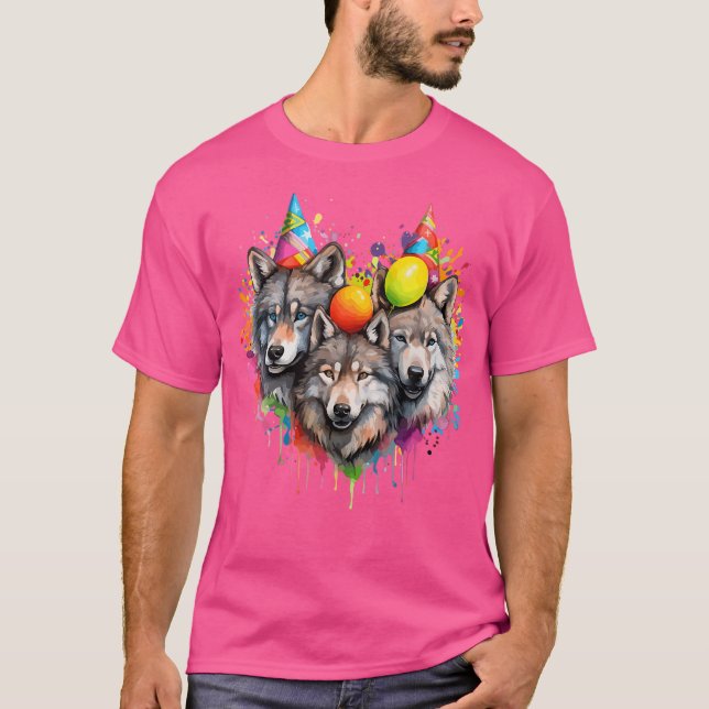 Camiseta Wolf Birthday Pack Party Wolves Lover Balloon Wolf (Frente)