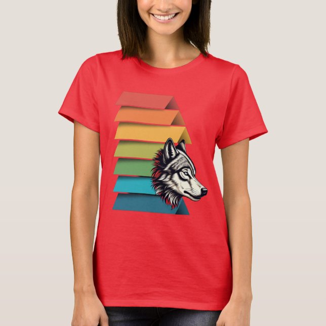 Camiseta Wolf Breaking Through Color Stripes – Bold Graphic (Frente)