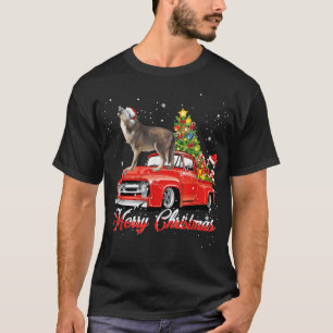Camiseta Wolf Christmas Tshirt Wolf Dog Riding Red Truck Ch
