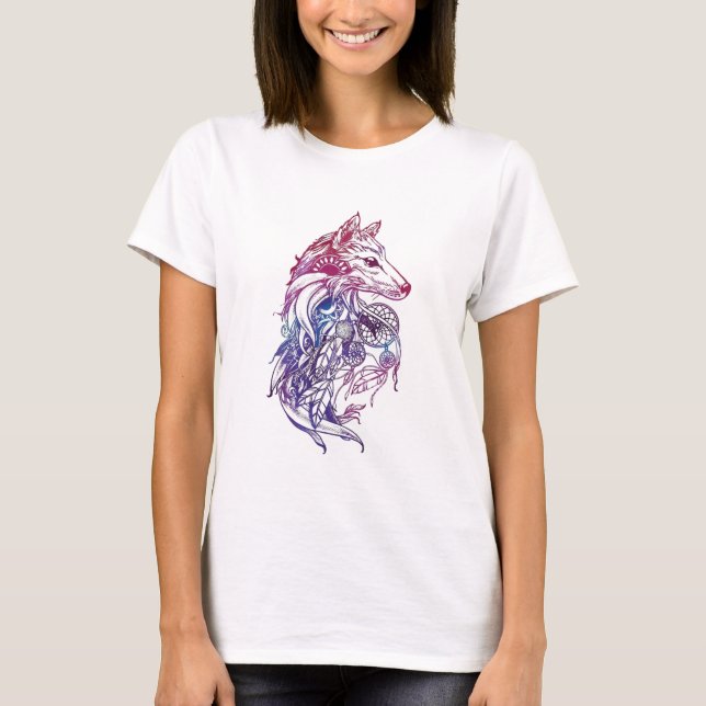 Camiseta Wolf da Aquarela Artística (Frente)