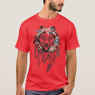 Camiseta Wolf Dreamcatcher com flor