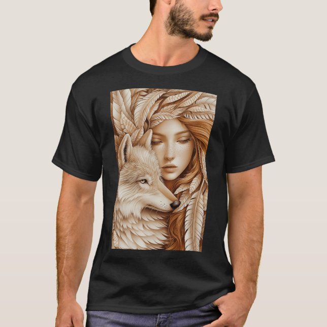 Camiseta Wolf e Mulher em Penas (Frente)