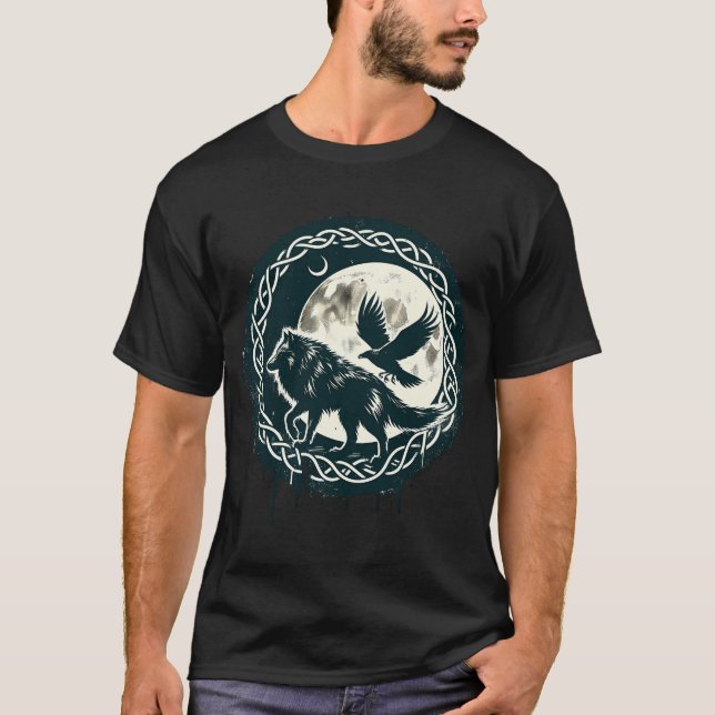 Camiseta Wolf E Raven Celtic T-Shirt (Frente)