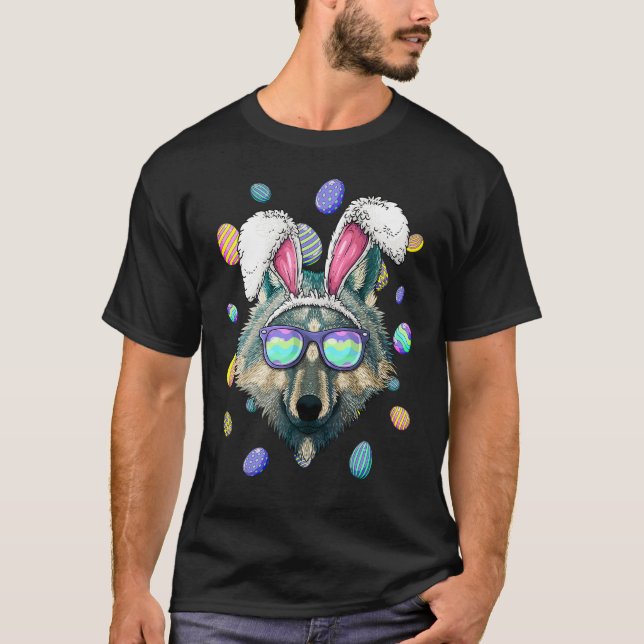 Camiseta Wolf Easter Bunny Ears Caça Ovos De Páscoa (Frente)