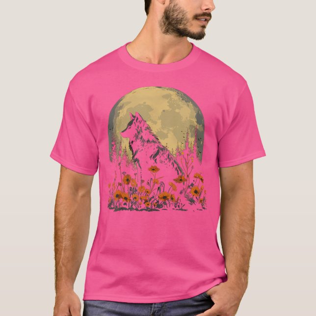 Camiseta Wolf Floral Full Moon Flowers (Frente)