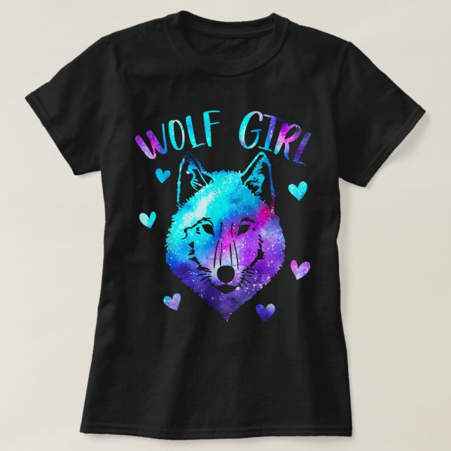 Camiseta Wolf Girl Galaxy Aesthetic Design (Frente do Design)