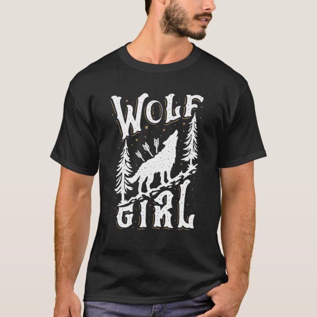 Camiseta Wolf Girl Que Ama Lobos Amantes de os animais Engr (Frente)