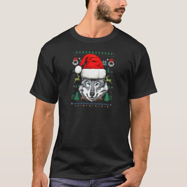 Camiseta Wolf Head Christmas Willife Lover Forest Animal W (Frente)