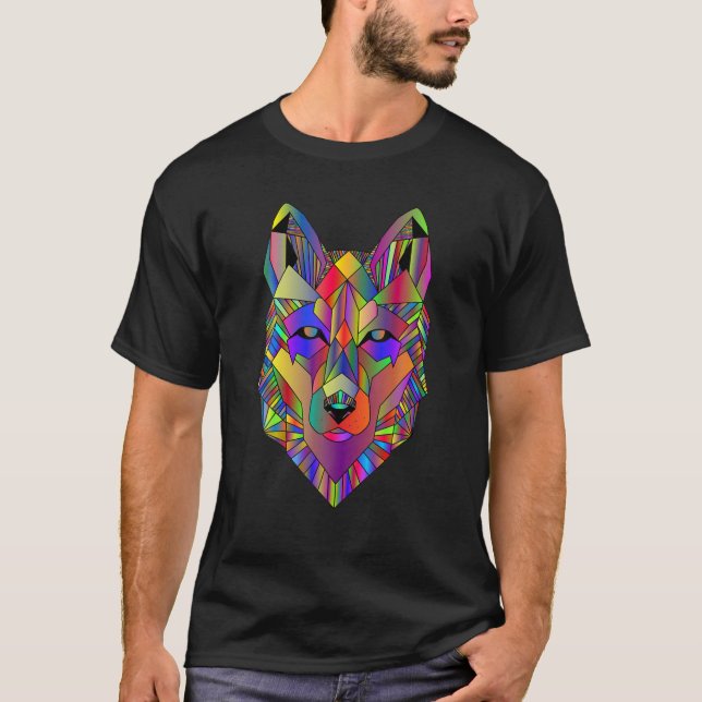 Camiseta Wolf Head Color Geométrico Howe Moon Animal (Frente)