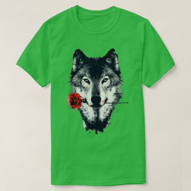 Camiseta Wolf Holding Rosa lobo amante homens mulheres pres (Frente do Design)