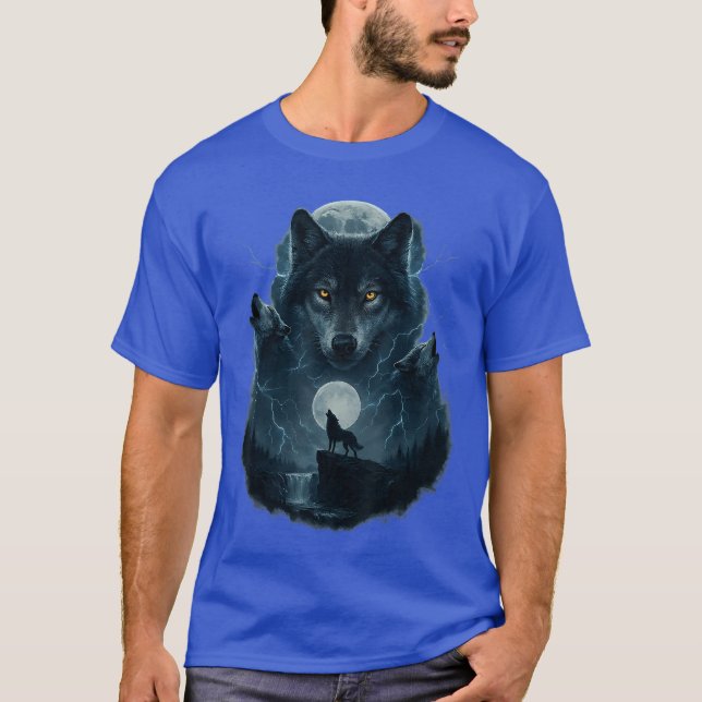 Camiseta Wolf Howling at Moon Graphic Tees Men Wolves (Frente)