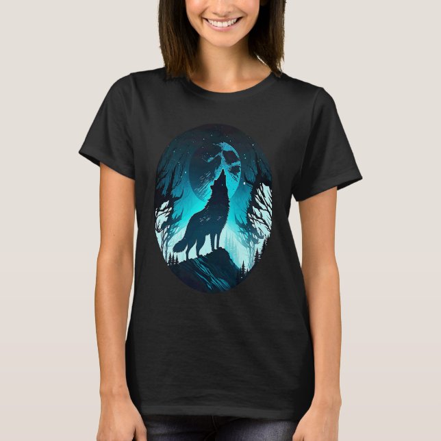 Camiseta Wolf Howling at Moon on a Cold Night Amazing Natur (Frente)