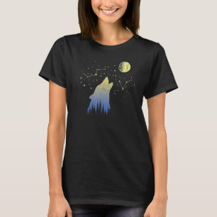 Camiseta Wolf Howling Em Estrelas Constelações E Moon Wol