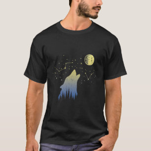 Camiseta Wolf Howling Em Estrelas Constelações E Presente D