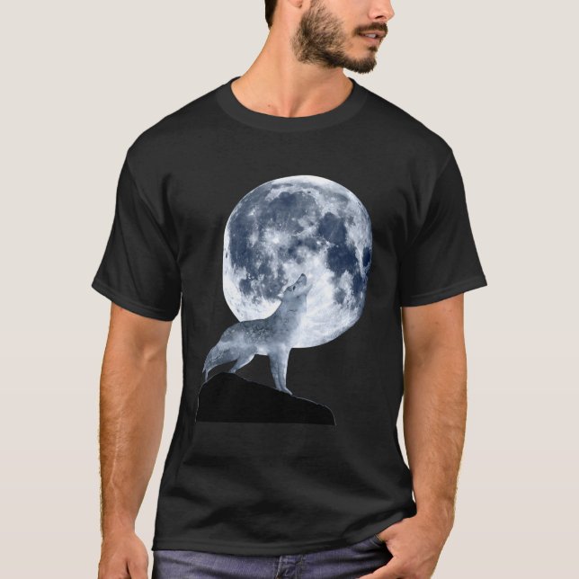 Camiseta Wolf Howling Em Lua (Frente)
