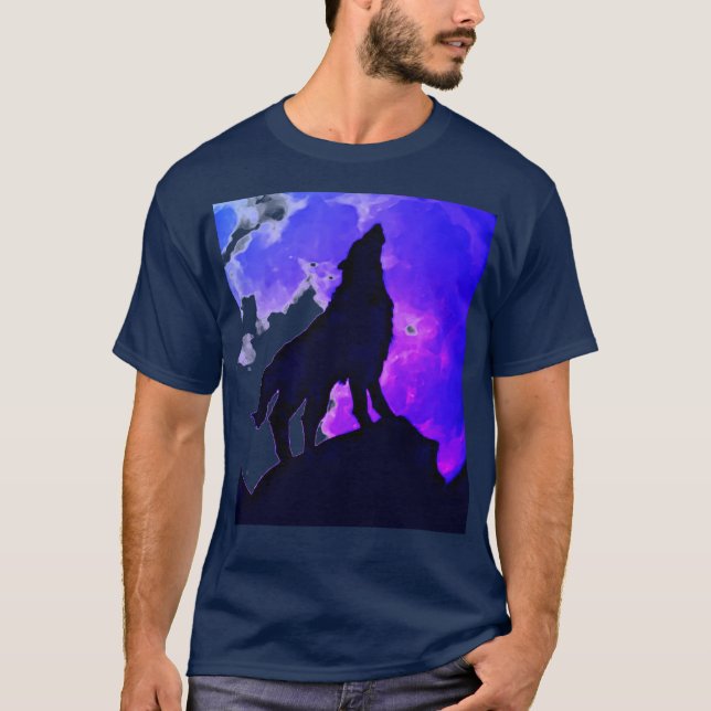 Camiseta Wolf Howling em Moon Blue (Frente)