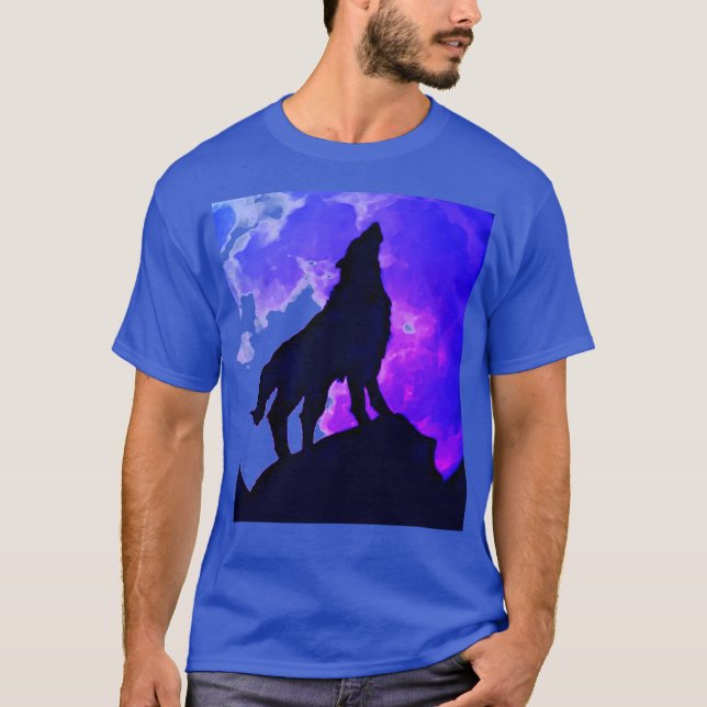 Camiseta Wolf Howling em Moon Blue (Frente)