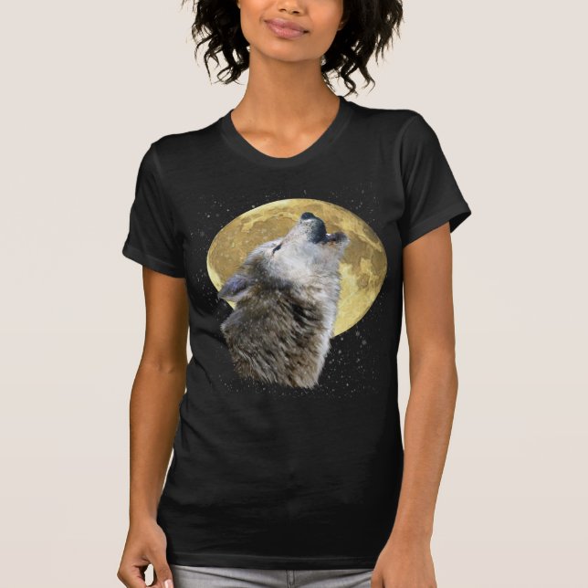 Camiseta Wolf Howling em Moon Snow Winter Willife Shirt (Frente)
