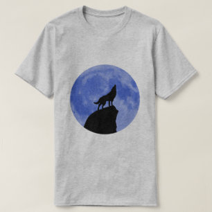 Camiseta Wolf Howling em uma lua azul