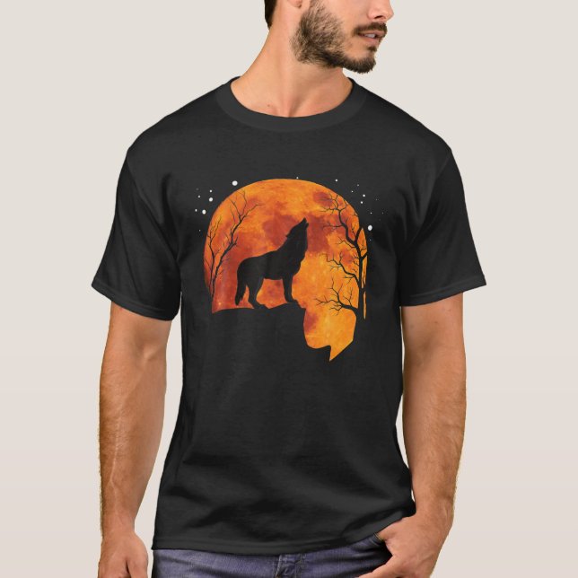 Camiseta Wolf Howling Full Moon Forest Nature Moonlight Wol (Frente)