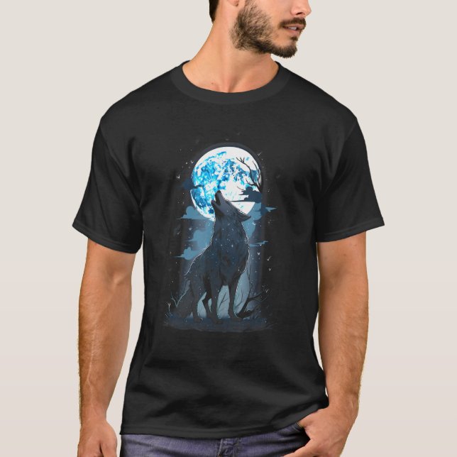 Camiseta Wolf Howling Full Moon Wild Animal Forest Graphic_ (Frente)