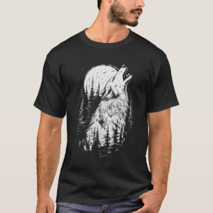 Camiseta Wolf Howling Moon Forest Natureza Animais Selvagem
