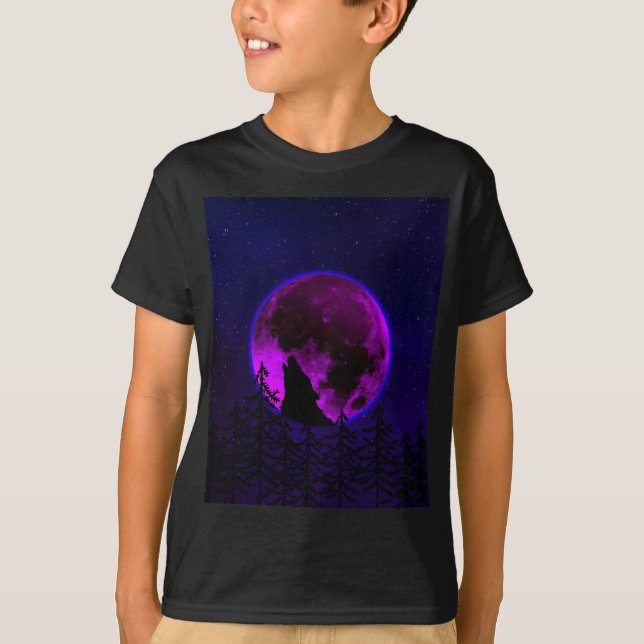 Camiseta WOLF HOWLING MOON MAGENTA T-Shirt (Frente)