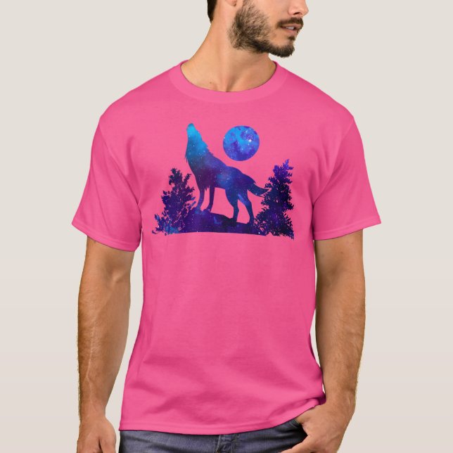 Camiseta Wolf Howling Moon Trees Selvagem Adorando Lobos (Frente)