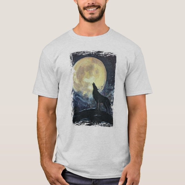 Camiseta Wolf Howling na Camisa-T da Lua Grunge (Frente)