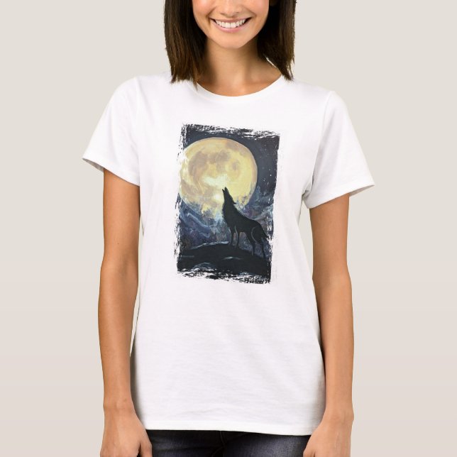 Camiseta Wolf Howling na Camisa-T da Lua Grunge (Frente)