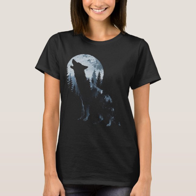 Camiseta Wolf Howling Na Floresta Da Lua Natureza Animal (Frente)