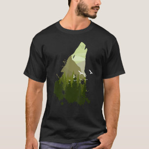 Camiseta Wolf Howling Na Floresta Natural E Nas Montanhas
