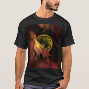 CAMISETA WOLF HOWLING NA GALÁXIA DA LUA ESPACIAL