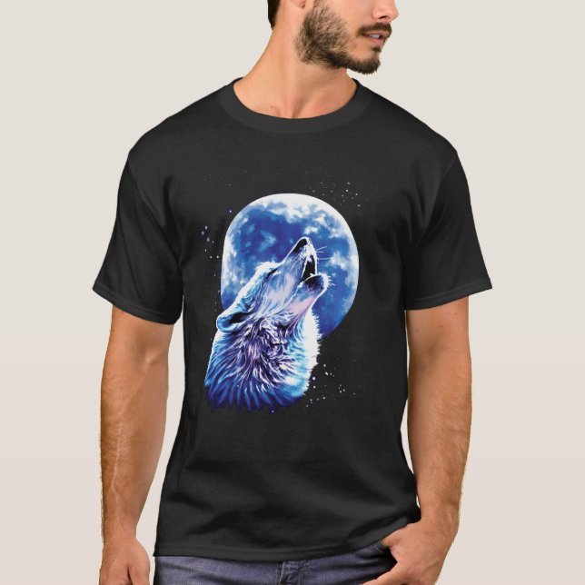 Camiseta Wolf Howling Na Lua Ama Lobos Molhados Em Água (Frente)