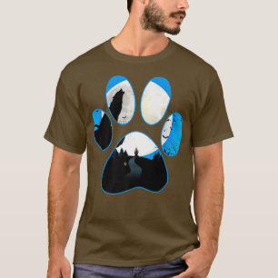 Camiseta Wolf Howling Na Lua Blue Dog Paw Halloween