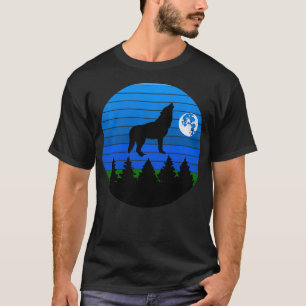 Camiseta Wolf Howling na Lua com árvores e fundo