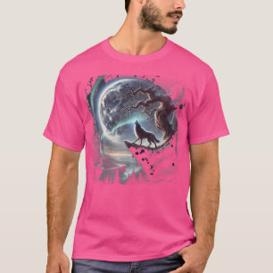 Camiseta Wolf Howling Na Lua Crescente