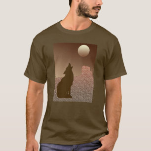 Camiseta Wolf Howling na Lua em Brown e Tan