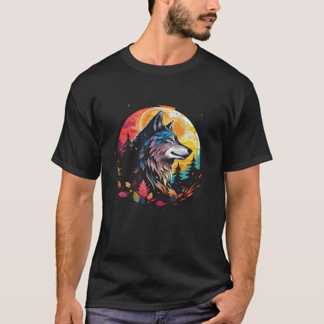 Camiseta Wolf Howling na Lua Kawaii Kid's Alaskan Wild (Frente)