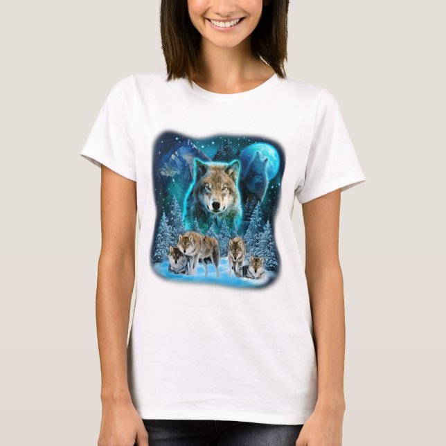Camiseta Wolf Howling Na Lua Lobos Animais Selvagens Wolfp (Frente)