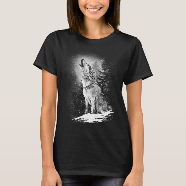 Camiseta Wolf Howling Na Lua Lone Alpha Nativo Americano (Frente)