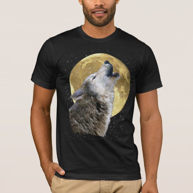 Camiseta Wolf Howling na lua na neve, inverno na vida selva (Frente)