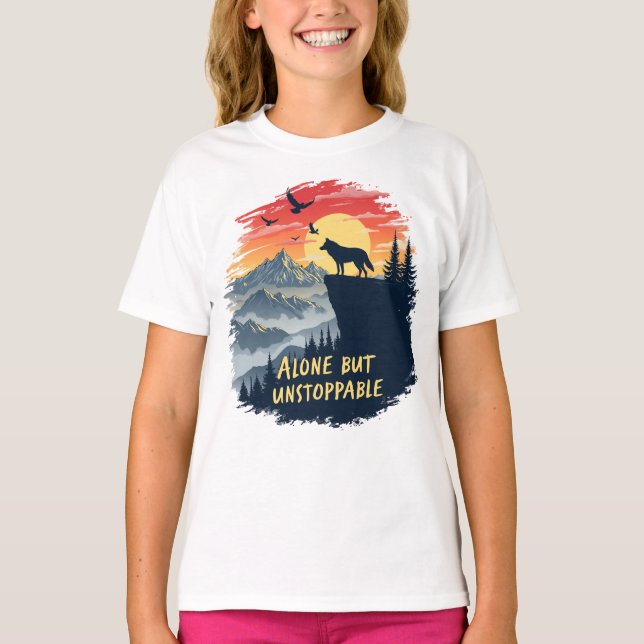 Camiseta Wolf Howling Na Lua Sozinha, Mas Implacável (Frente)