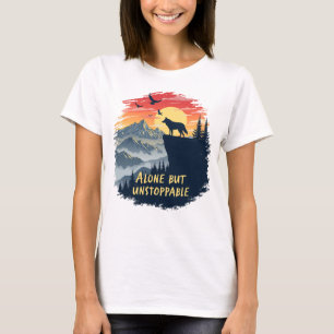 Camiseta Wolf Howling Na Lua Sozinha, Mas Implacável