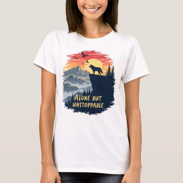 Camiseta Wolf Howling Na Lua Sozinha, Mas Implacável (Frente)
