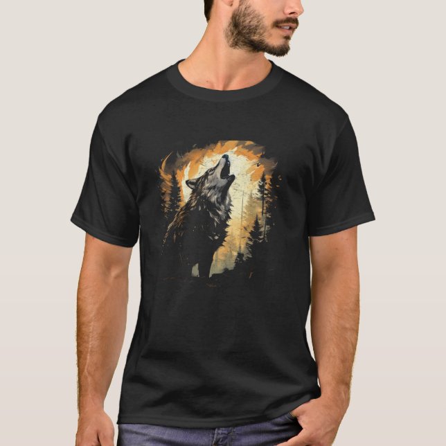 Camiseta Wolf Howling Na Moon Watercolor Women's Alaska (Frente)